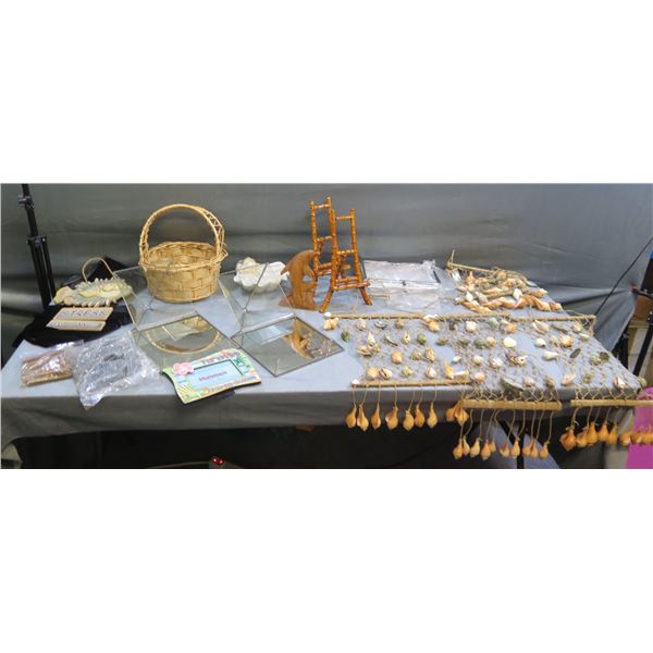 Multiple Shell Wall Hangings, Basket, Photo Frames, Mirrored Boxes, Dolphin Figure  (unused)