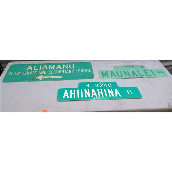 Qty 3 Street Signs: Ahiinahina Pl, Maunalei Av, Aliamanu Elementary School 30 -36 L