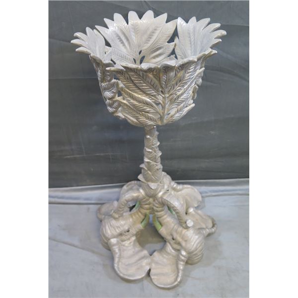 Decorative Leaf Stand w/ Elephant Base 12  dia, 27 H