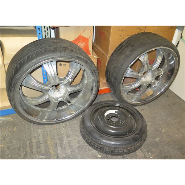 Qty 3 Tires on Rims:  30ZR24 97W XL, T145/80D16, etc