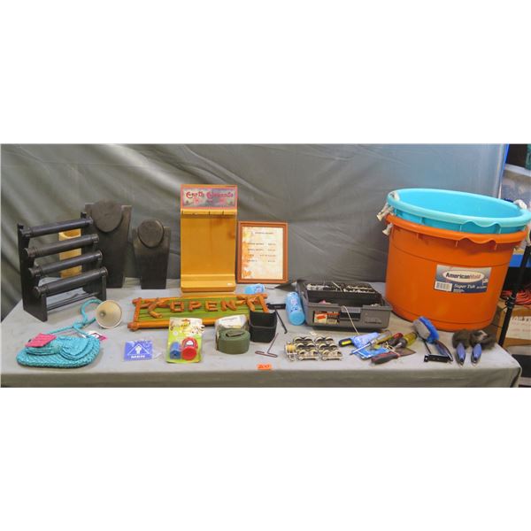 Multiple Signs, Straps, Displays, Hardware, Tools & 2 American Maid Super Tubs