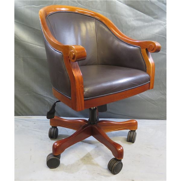 Rolling Wooden Office Armchair w/ Padded Back & Seat 23"x17"x34"H