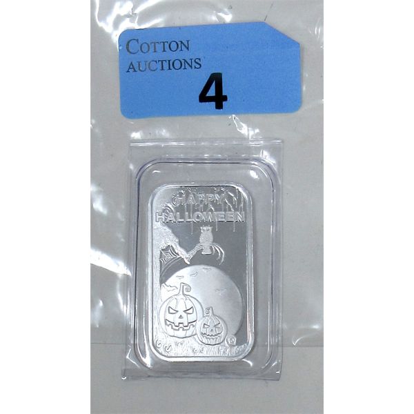 1 Oz .999 Silver Happy Halloween Pumpkin/Owl Bar 