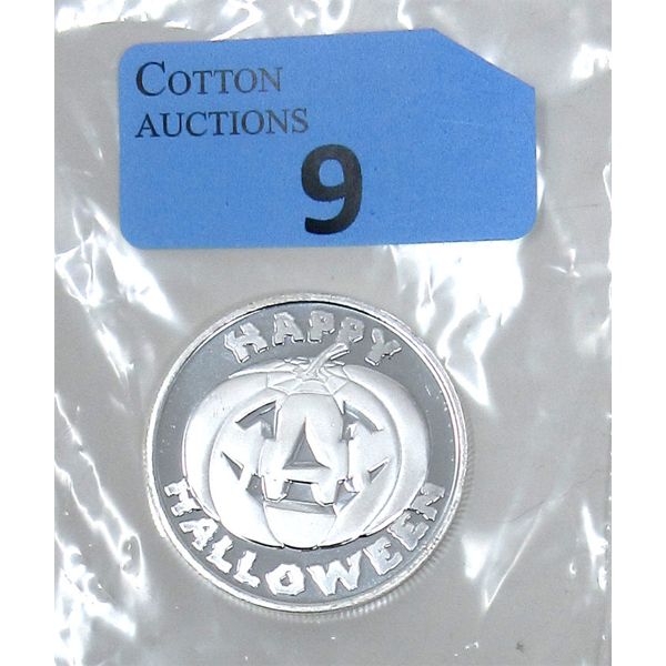 1 Oz .999 Silver Happy Halloween Pumpkin Round 