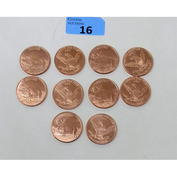 10 x .999 Fine Copper Moose Art Rounds