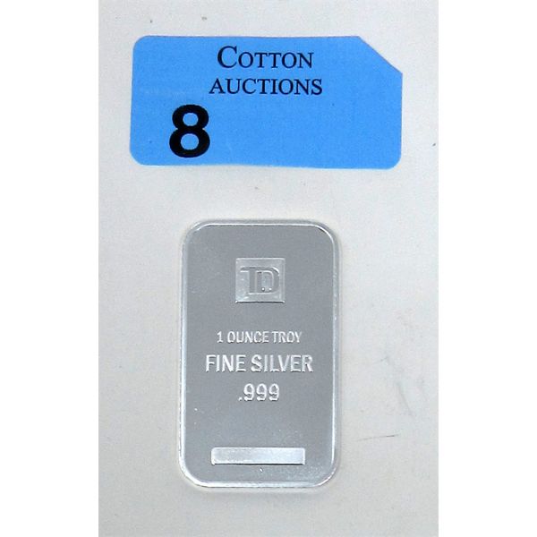 1 Oz .999 Silver TD Bank Investor Bar 