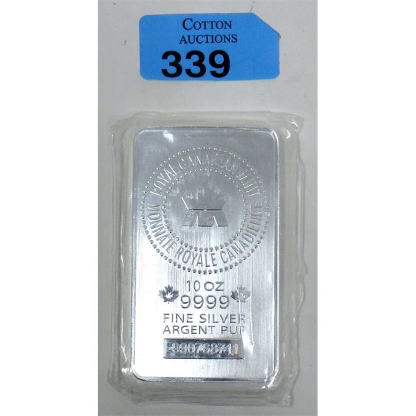 10 Oz .9999 Silver Royal Canadian Mint Serial Numbered Bar 