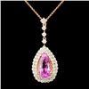 Image 1 : 14K Gold 6.62ct Kunzite & 1.69ctw Diamond Pendant