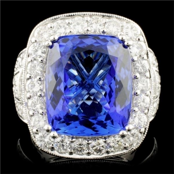 18K Gold 12.50ct Tanzanite & 2.28ctw Diamond Ring