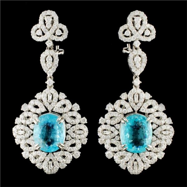 18K Gold 8.40ct Paraiba & 4.52ctw Diamond Earrings