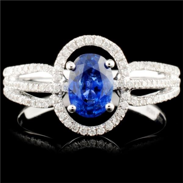 18K Gold 0.86ct Sapphire & 0.32ctw Diamond Ring