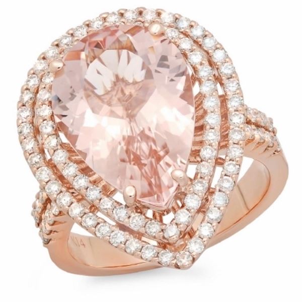 14K Gold 6.00ct Morganite & 1.00ct Diamond Ring