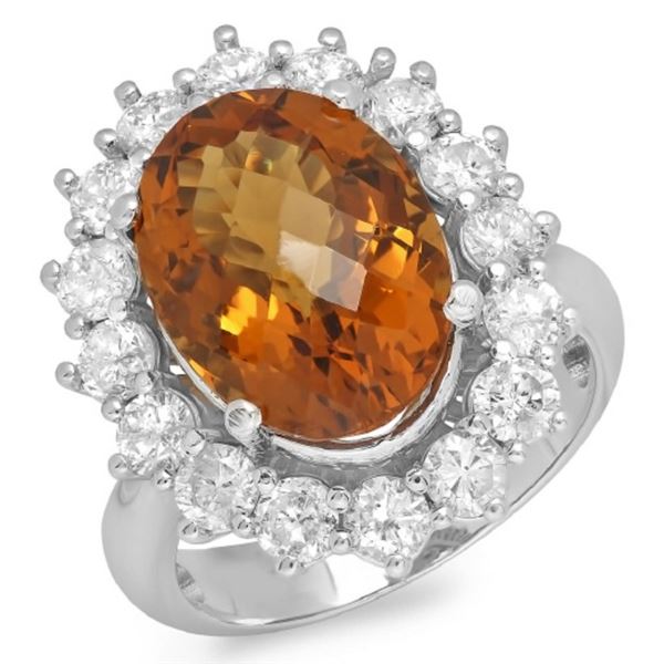 14K Gold 6.50ct Citrine & 1.75ct Diamond Ring