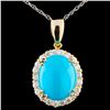 Image 1 : 14K Gold 2.85ct Turquoise & 0.50ctw Diamond Pendan