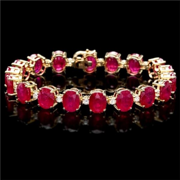 `14k Gold 45.00ct Ruby & 1.00ct Diamond Bracelet