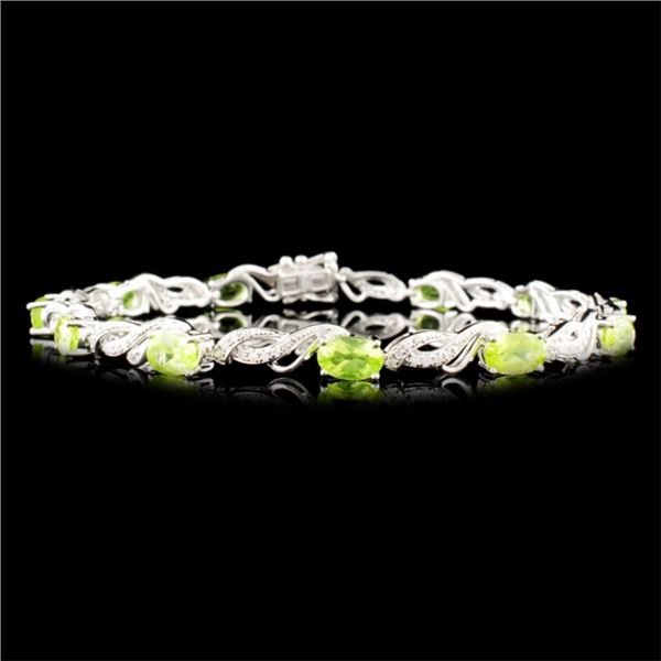 14K Gold 5.41ct Peridot & 0.32ctw Diamond Bracelet