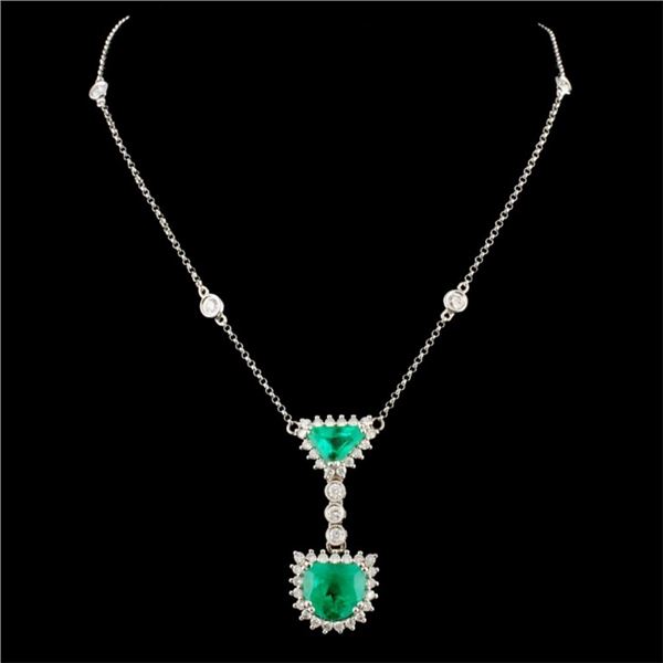 18K Gold 3.03ct Emerald & 1.50ctw Diamond Necklace