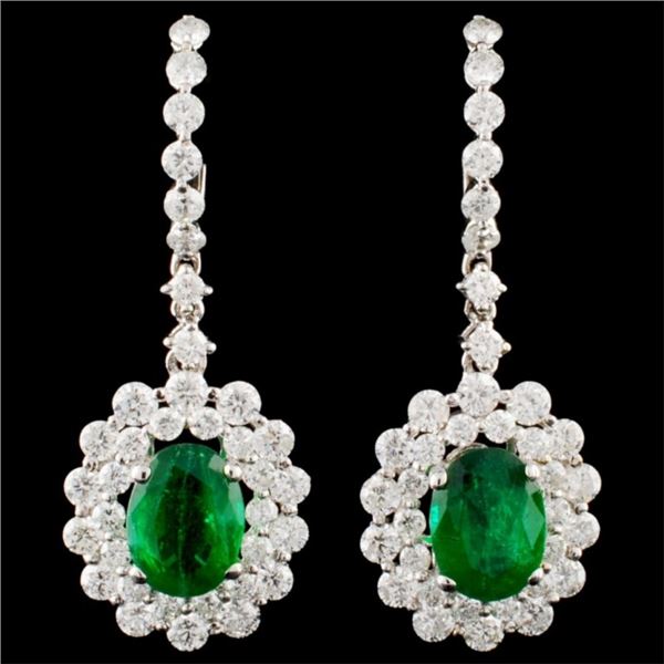 18K Gold 2.25ct Emerald & 2.28ctw Diamond Earrings