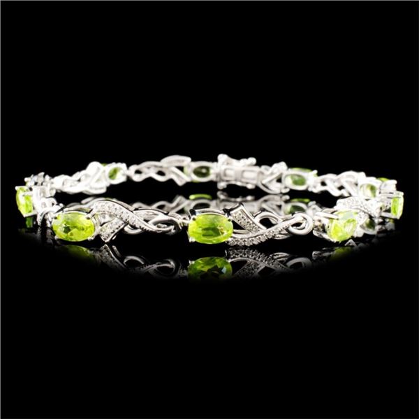 14K Gold 4.60ct Peridot & 0.31ctw Diamond Bracelet