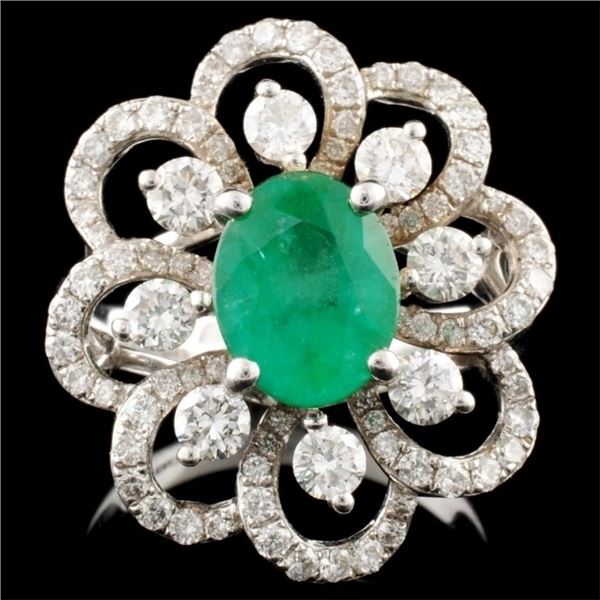 18K Gold 1.34ct Emerald & 1.22ctw Diamond Ring