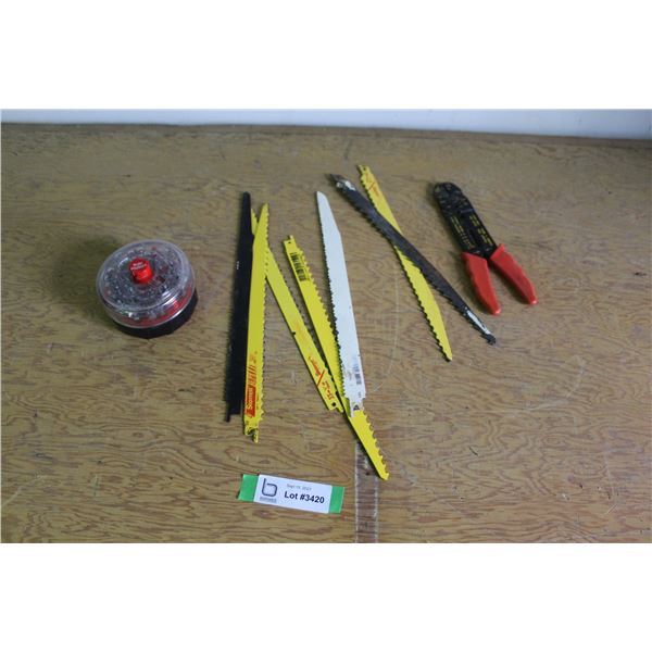 **(7) Sawzall Blades, Wire Stripper, Assorted Bits