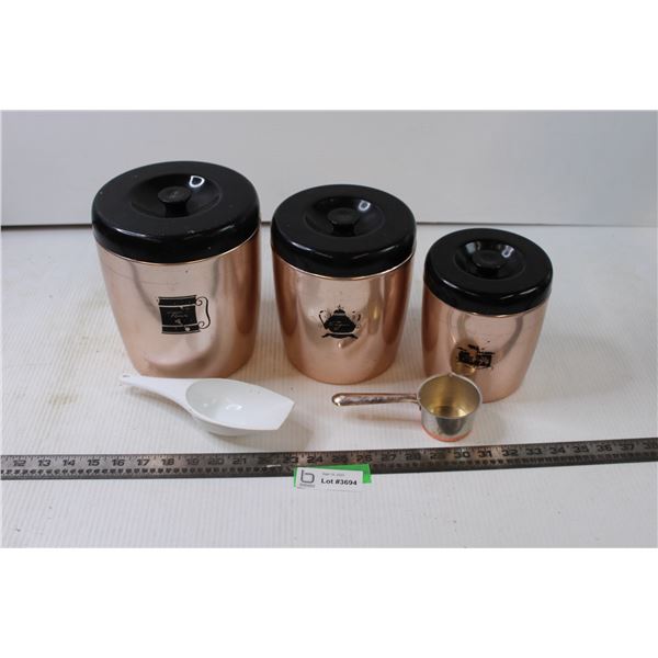 (3) Kitchen Storage Containers and Scoops- Flour, Sugar, Coffee