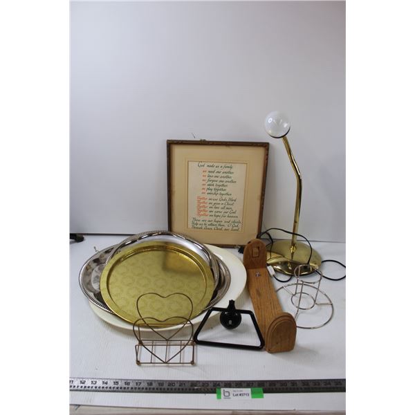 Stack of Platters, Picture(13"x14.5"), Lamp and Metal Stands
