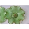 Image 2 : (2x Bid Price) Green Glass Ruffled Bowl and Tray