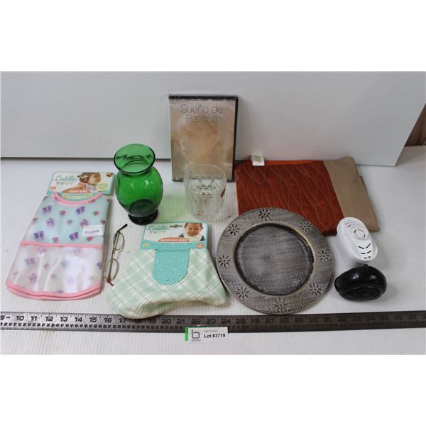 Baby Bibs, Alarm Clock, DVD, Plate and Other Items