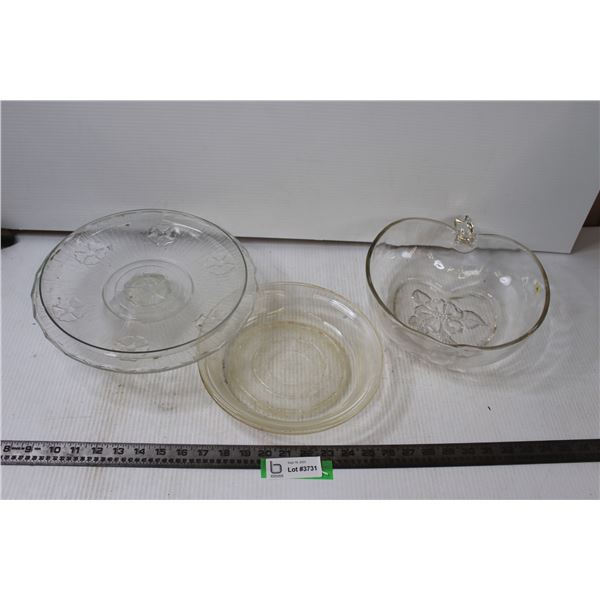 (5) Glass Dishes- Stand, Apple Bowl, Plates