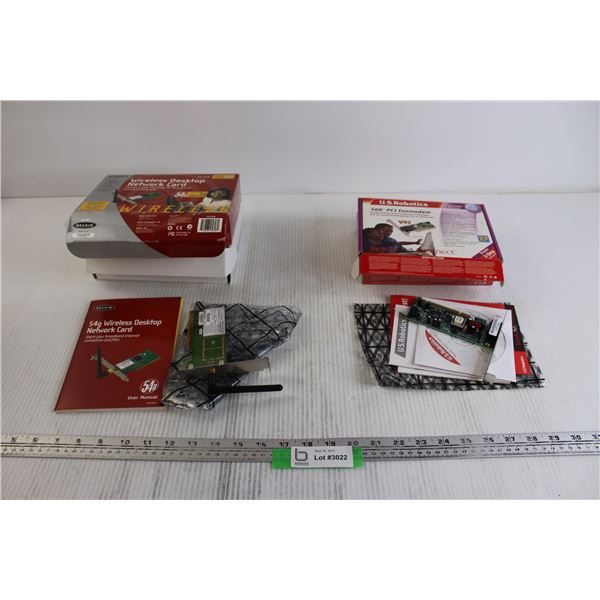 Wireless Desktop Network Card, (2) U.S. Robotics 56K PCI Faxmodern ([1] is Sealed)