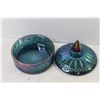 Image 2 : Vintage Blue Iridescent Glass Dish w/Lid