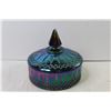 Image 3 : Vintage Blue Iridescent Glass Dish w/Lid