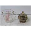 Image 6 : Glass Bowl - Sugar Bowl - (10) Doilies - Pyrex Measuring Cup