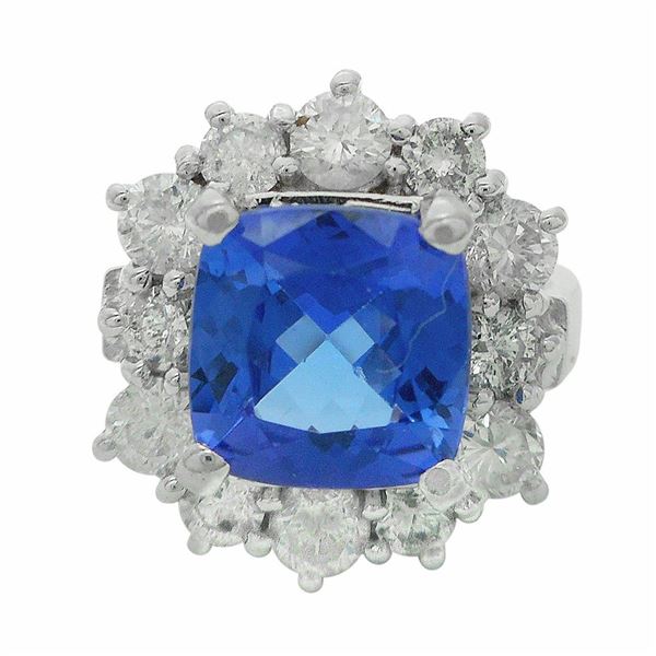 2.61 ctw Tanzanite and 1.26 ctw Diamond 14KT White Gold Ring