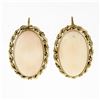 Image 1 : Vintage 14k Gold Oval Cabochon Pink Angel Skin Coral Twisted Frame Drop Earrings