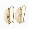 Image 4 : Vintage 14k Gold Oval Cabochon Pink Angel Skin Coral Twisted Frame Drop Earrings