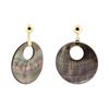 Image 1 : Black Mother of Pearl Coin Dangle Earrings - 14KT Yellow Gold