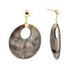 Image 2 : Black Mother of Pearl Coin Dangle Earrings - 14KT Yellow Gold