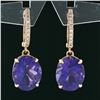 Image 2 : 14k Rose Gold 8.45 ctw FINE Oval Cut Purple Amethyst Diamond Drop Dangle Earring