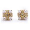 Image 1 : Pair of Heavy 18K Yellow Gold Diamond & Pearl Ear Clips