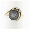 Image 1 : Vintage 14K Yellow Gold Round Diamond Dark Gray Pearl Solitaire Swirl Band Ring