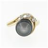 Image 4 : Vintage 14K Yellow Gold Round Diamond Dark Gray Pearl Solitaire Swirl Band Ring