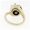 Image 6 : Vintage 14K Yellow Gold Round Diamond Dark Gray Pearl Solitaire Swirl Band Ring