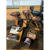 Image 1 : GROUP LOT OF ASSORTED RIGID BATTERY POWERED TOOLS WITH NEW BATTERIES, CHARGER & MISC BITS AND
