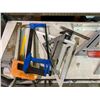 Image 5 : GROUP LOT OF MISC TOOLS - HACK SAWS, CLAMPS, ANGLES, SQUARE SET, PLANER & STAPLERS -