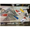 Image 6 : GROUP LOT OF MISC TOOLS - HACK SAWS, CLAMPS, ANGLES, SQUARE SET, PLANER & STAPLERS -