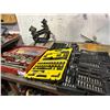 Image 1 : LARGE GROUP LOT OF VARIOUS SIZED INCOMPLETE TOOL SETS, TOOL BOXS, CARPET TRACTOR, SAW-HORSE