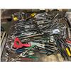 Image 2 : CONTENTS OF TOP OF WORK TABLE - WRENCHES, CROW-BARS, METAL SNIPS, WIRE CUTTERS, SOCKETS,