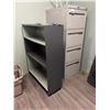 Image 2 : FRONT OFFICE FURNITURE - SMALL DESK, 2 SMALL FOLDING TABLES, SMALL BOOKCASE & LEGAL 4-DRAWER FILE